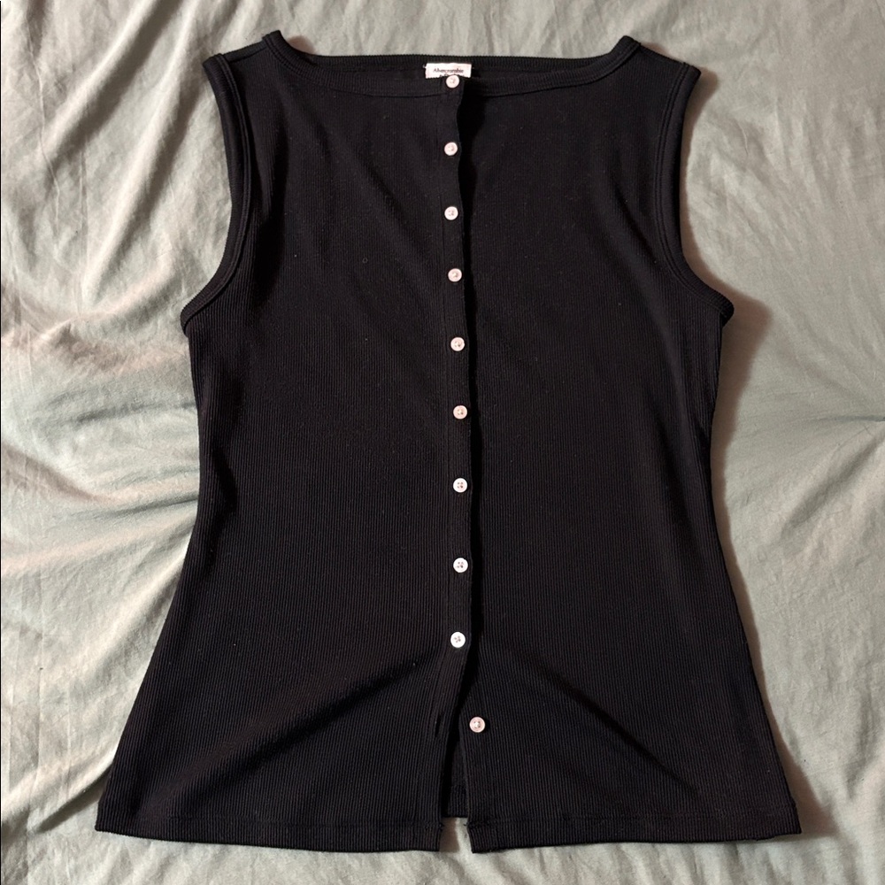 Abercrombie & Fitch Black Ribbed Button-Up Top